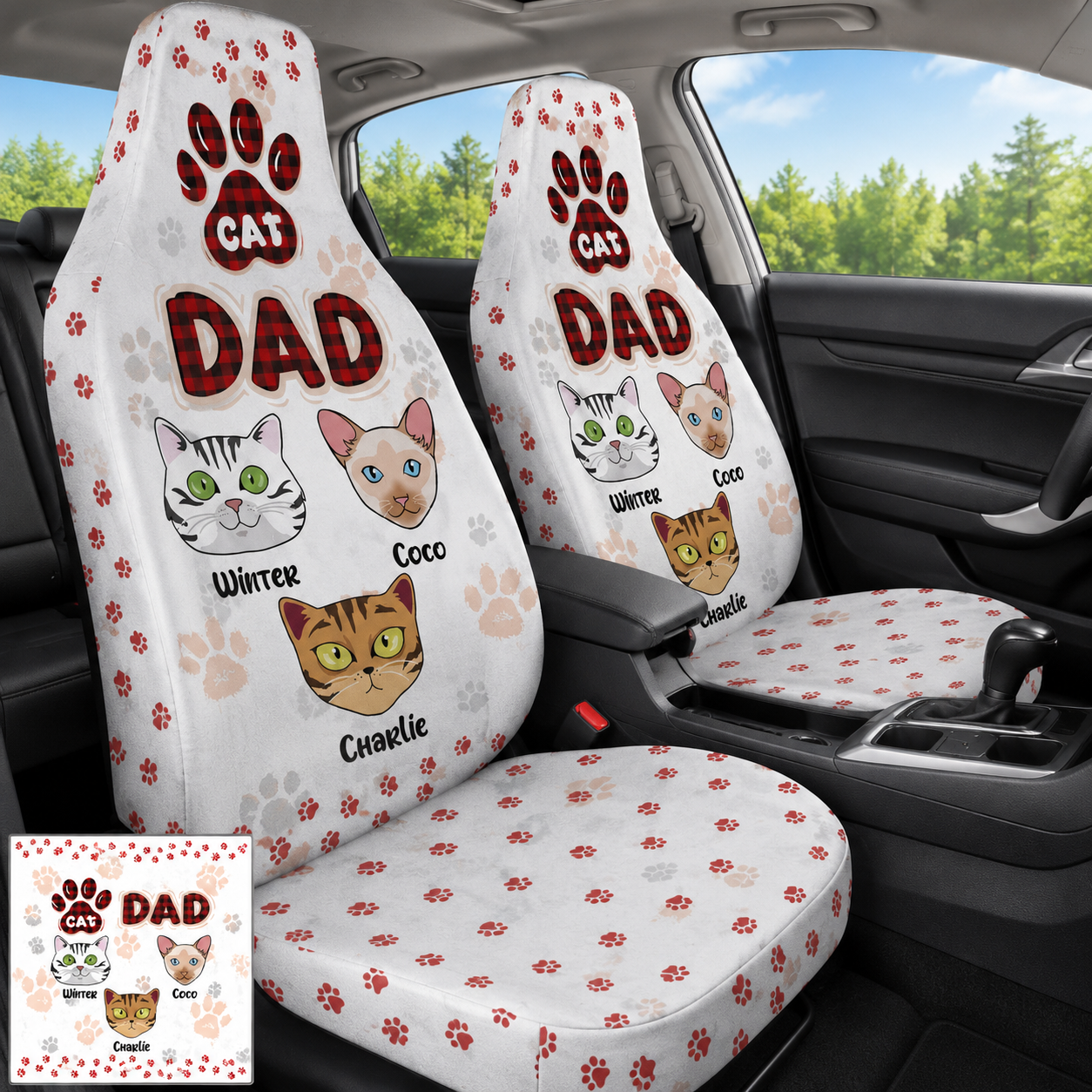 Personalized Cat Dad Portrait Car Seat Cover, Custom Dad Seat Protector, Gift For Dad TOM99