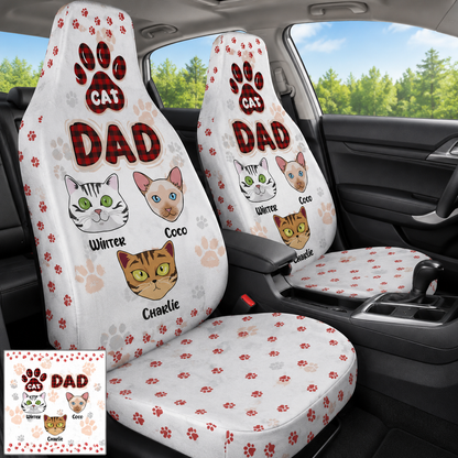 Personalized Cat Dad Portrait Car Seat Cover, Custom Dad Seat Protector, Gift For Dad TOM99