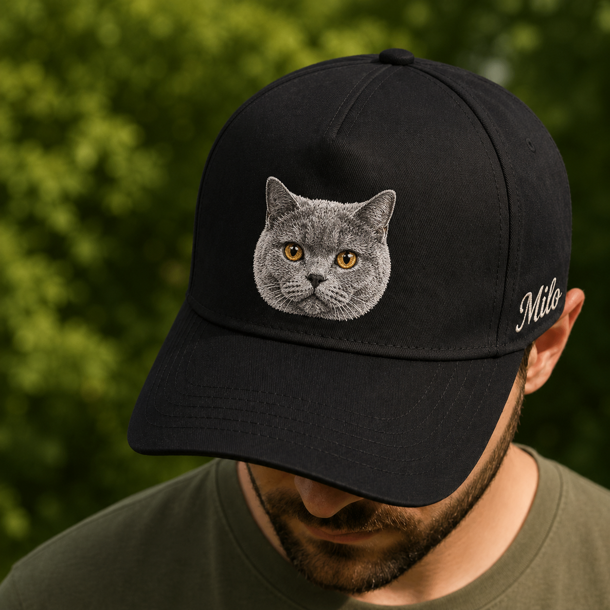Personalized Photo Cat Face Hat, Custom Pet Photo Embroidered Cap, Gift For Cat Lovers Pa99