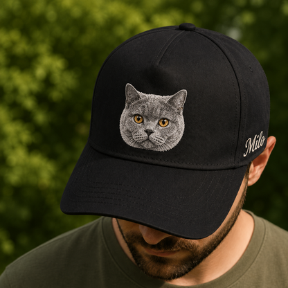 Personalized Photo Cat Face Hat, Custom Pet Photo Embroidered Cap, Gift For Cat Lovers Pa99
