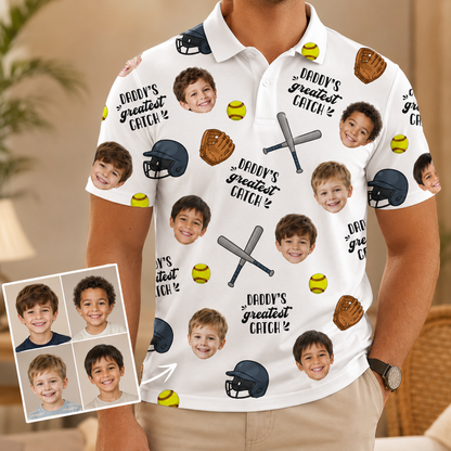 Custom Photo Daddy's Greatest Catch Polo Shirt, Personalized Polo Shirt For Husband Dad Grandfather TOM99