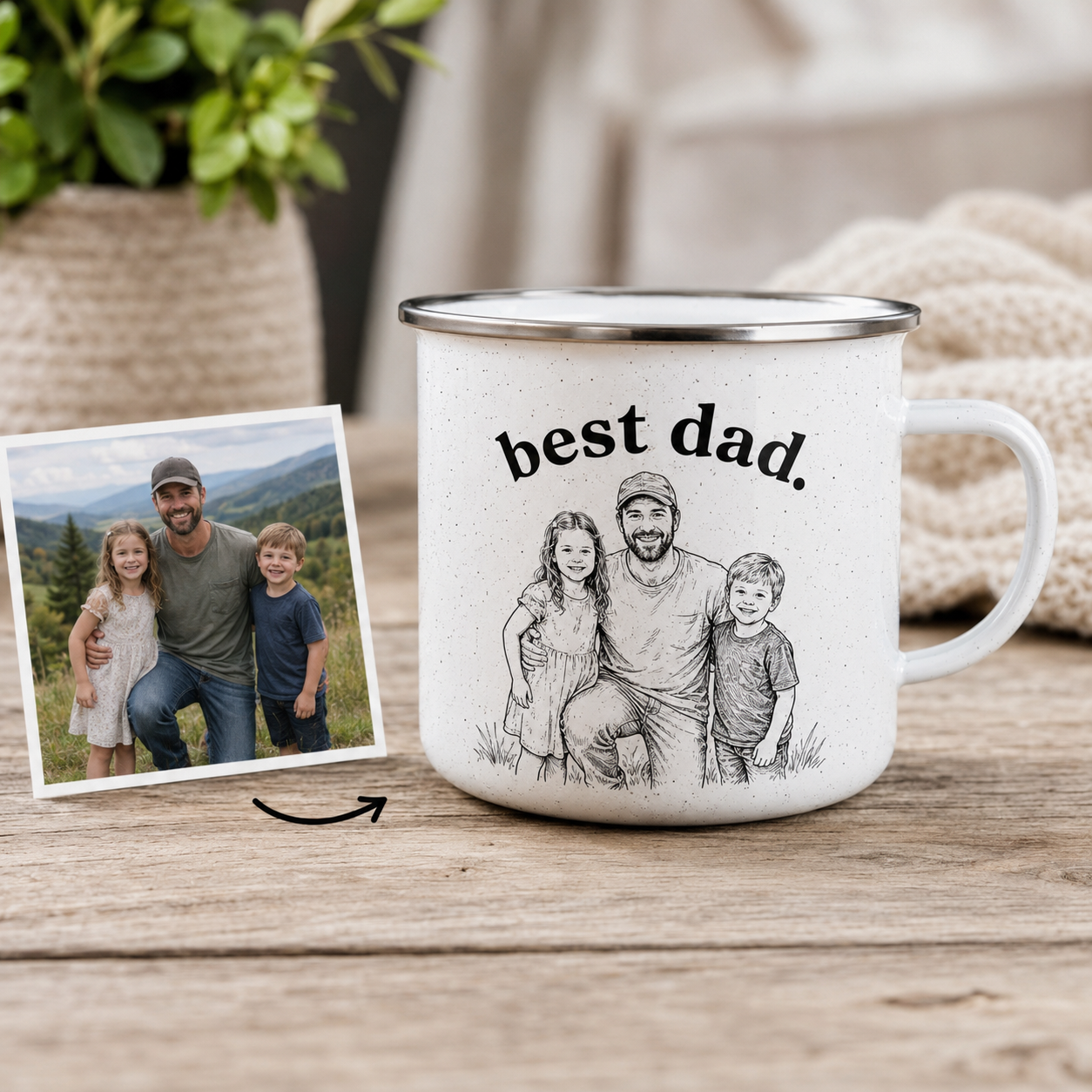 Personalized Best Dad Photo Camp Mug 12oz, Custom Dad Enamel Cup, Gift For Dad TOM99