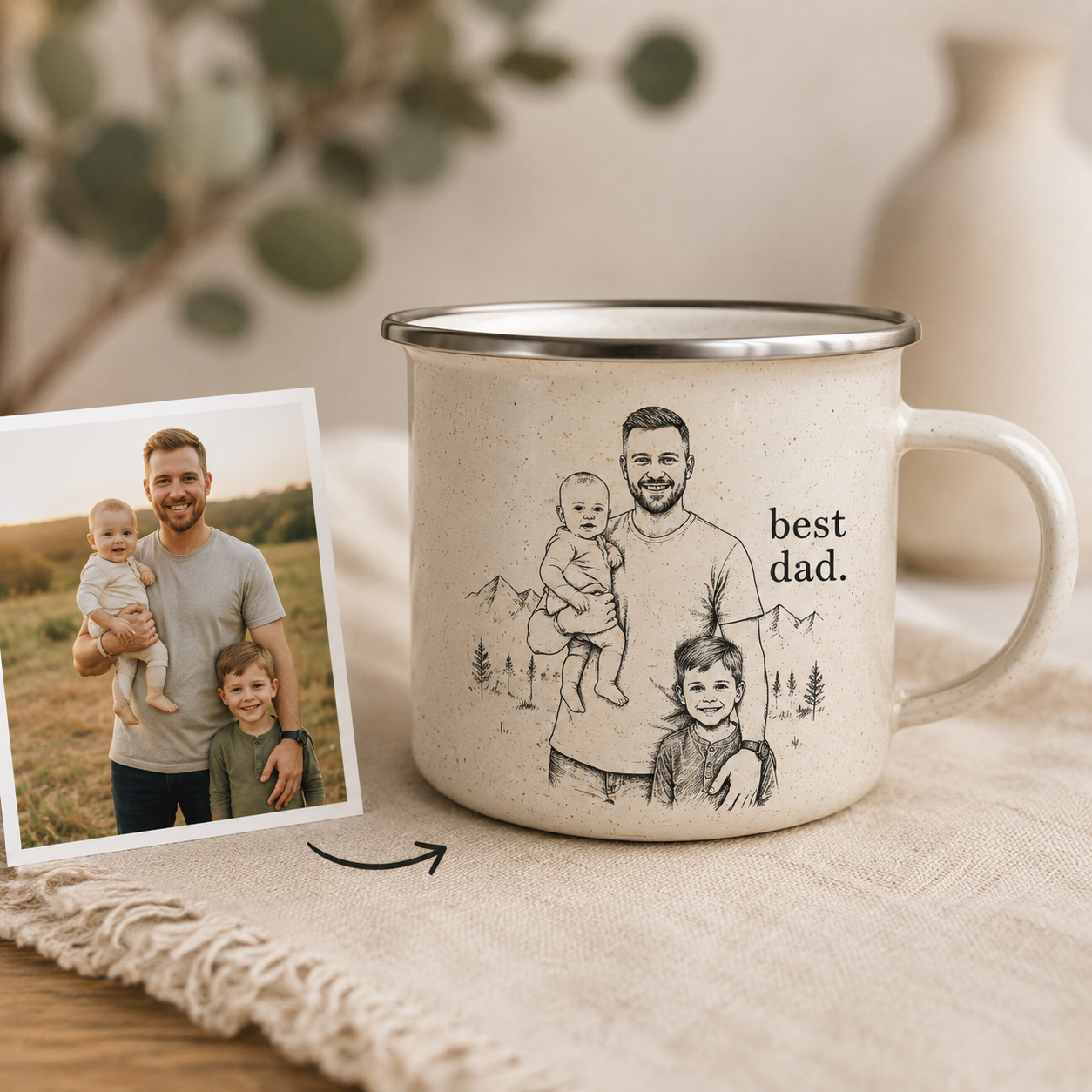Personalized Best Dad Photo Camp Mug 12oz, Custom Dad Enamel Cup, Gift For Dad TOM99