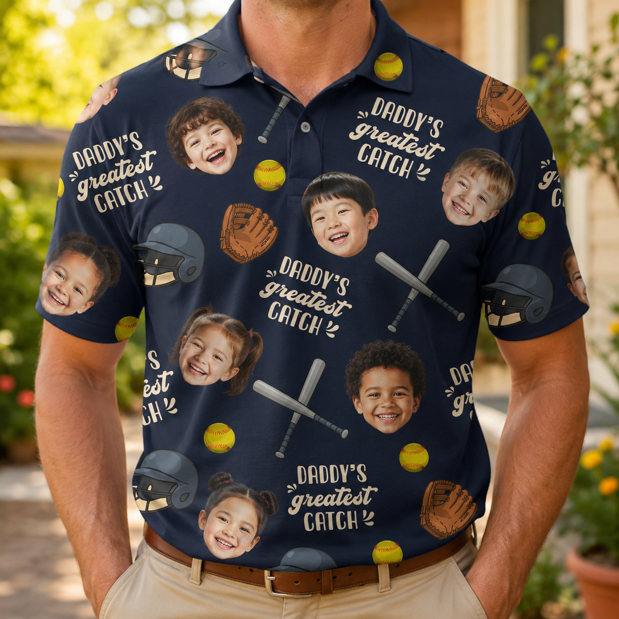 Custom Photo Daddy's Greatest Catch Polo Shirt, Personalized Polo Shirt For Husband Dad Grandfather TOM99