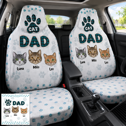 Personalized Cat Dad Portrait Car Seat Cover, Custom Dad Seat Protector, Gift For Dad TOM99