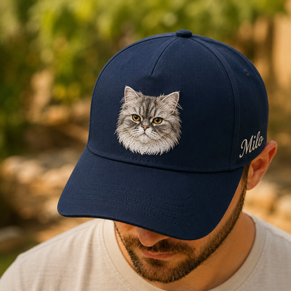 Personalized Photo Cat Face Hat, Custom Pet Photo Embroidered Cap, Gift For Cat Lovers Pa99
