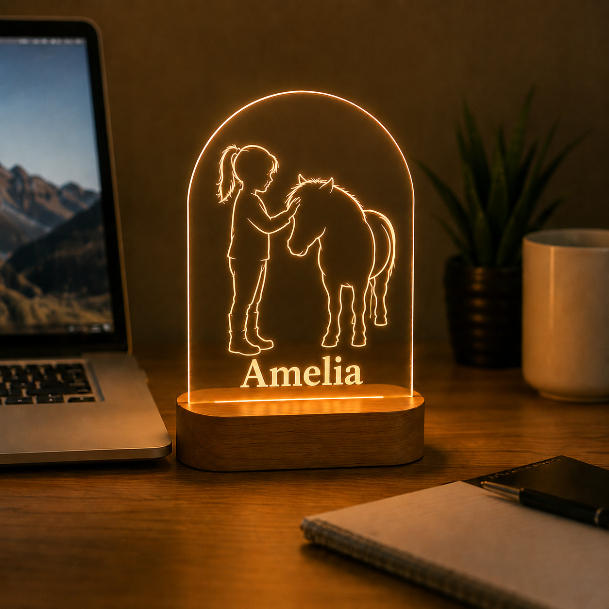 Custom Photo Baby Girl & Horse Wooden Led Light | Personalized Horse Photo Wooden Led Light | Gift For Horse Lovers TOM99