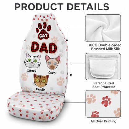 Personalized Cat Dad Portrait Car Seat Cover, Custom Dad Seat Protector, Gift For Dad TOM99