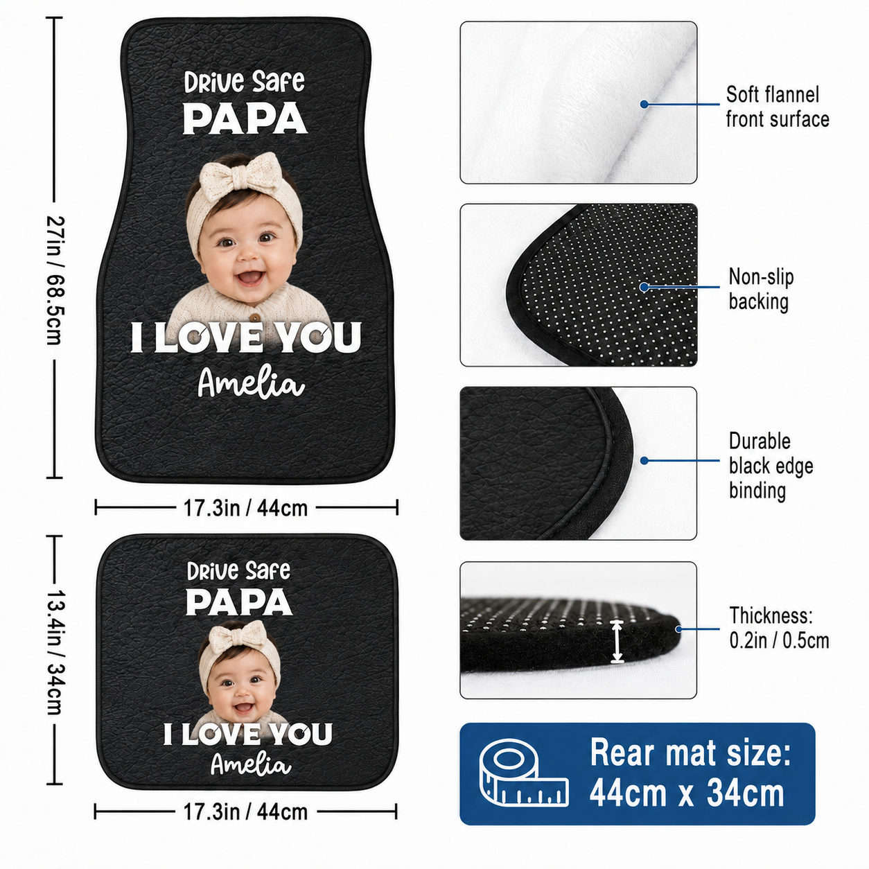 Personalized Papa I Love You Flannel Car Floor Mats, Custom Dad Floor Mats, Gift For Dad TOM99