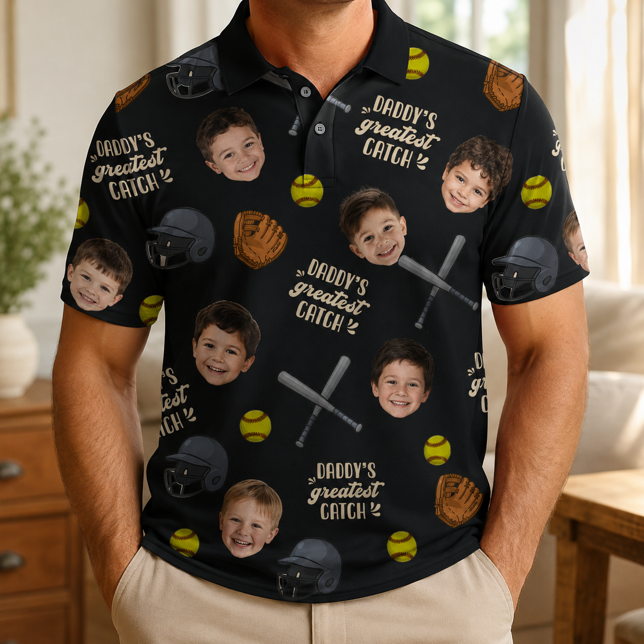 Custom Photo Daddy's Greatest Catch Polo Shirt, Personalized Polo Shirt For Husband Dad Grandfather TOM99