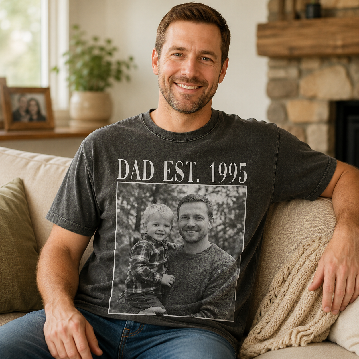 Custom Photo Dad & Baby Wash T-Shirt, Personalized Dad Gifts | Gift For Dad TOM99