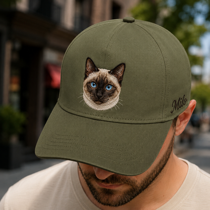 Personalized Photo Cat Face Hat, Custom Pet Photo Embroidered Cap, Gift For Cat Lovers Pa99