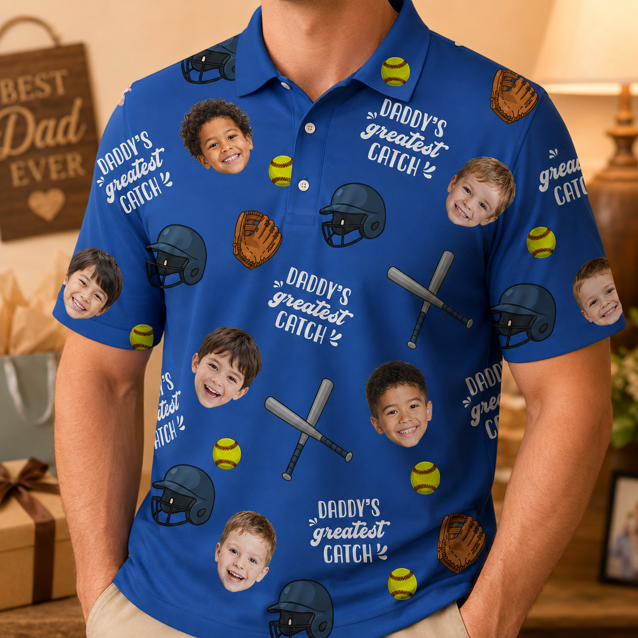 Custom Photo Daddy's Greatest Catch Polo Shirt, Personalized Polo Shirt For Husband Dad Grandfather TOM99