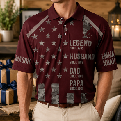 Custom Photo Legend Dad Polo Shirt, Personalized Polo Shirt For Husband Dad Grandfather