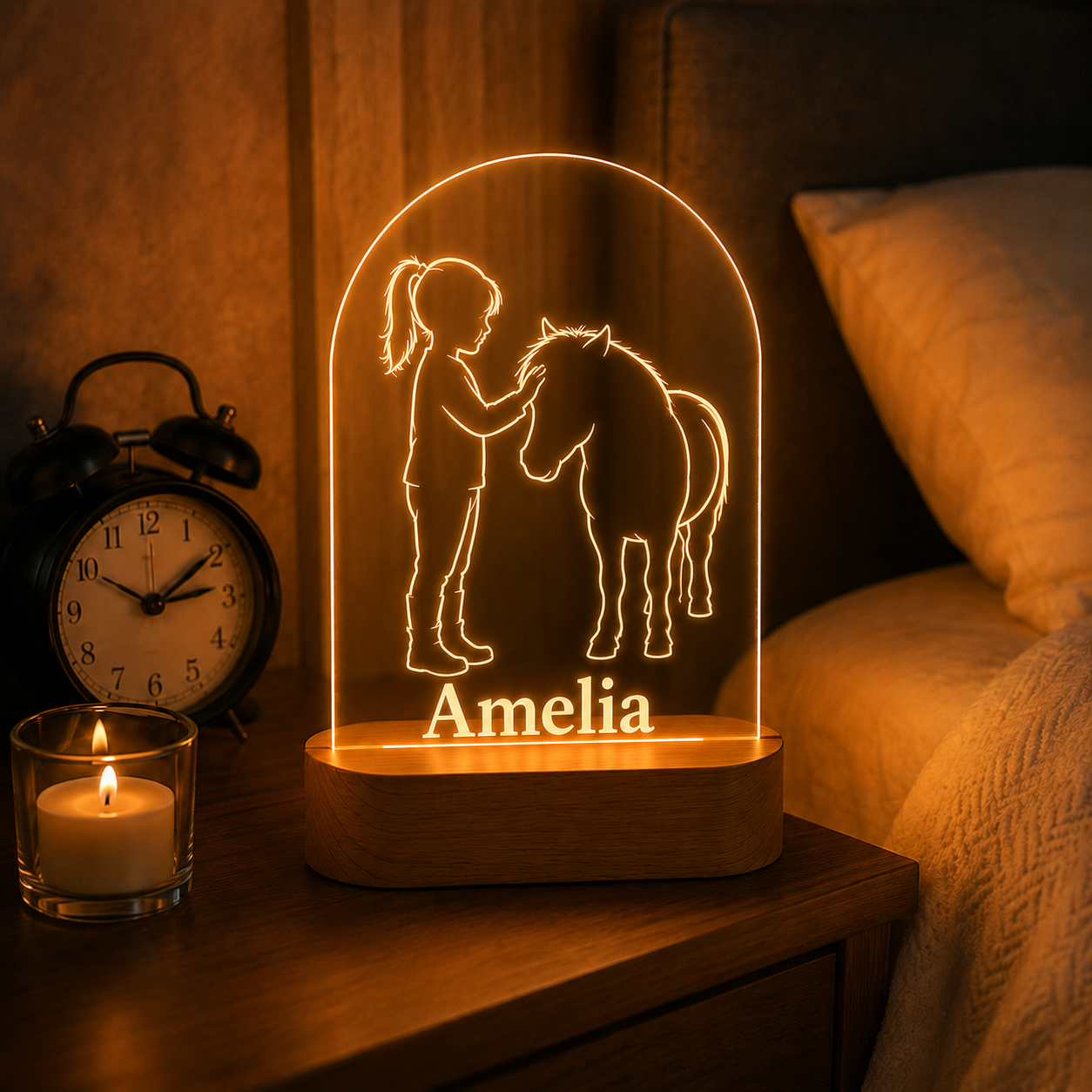Custom Photo Baby Girl & Horse Wooden Led Light | Personalized Horse Photo Wooden Led Light | Gift For Horse Lovers TOM99
