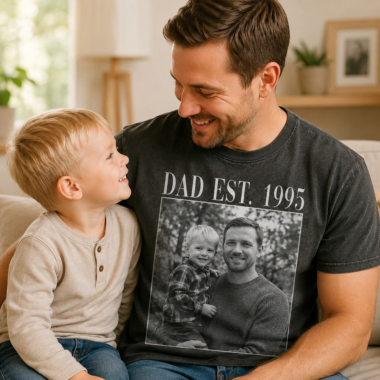 Custom Photo Dad & Baby Wash T-Shirt, Personalized Dad Gifts | Gift For Dad TOM99