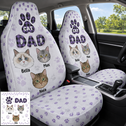 Personalized Cat Dad Portrait Car Seat Cover, Custom Dad Seat Protector, Gift For Dad TOM99