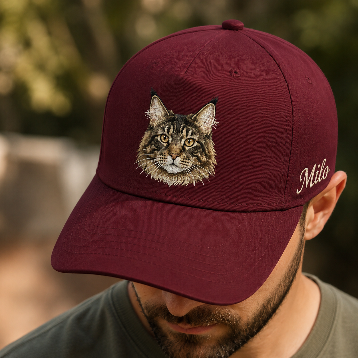 Personalized Photo Cat Face Hat, Custom Pet Photo Embroidered Cap, Gift For Cat Lovers Pa99