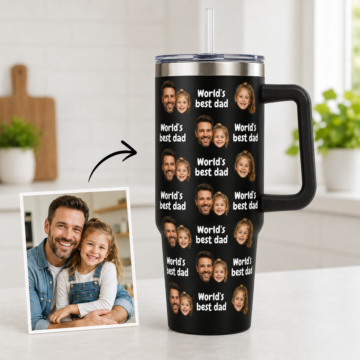 Custom Photo Dad 40oz Tumbler, Personalized Dad Tumbler, Father’s Day Gift TOM99