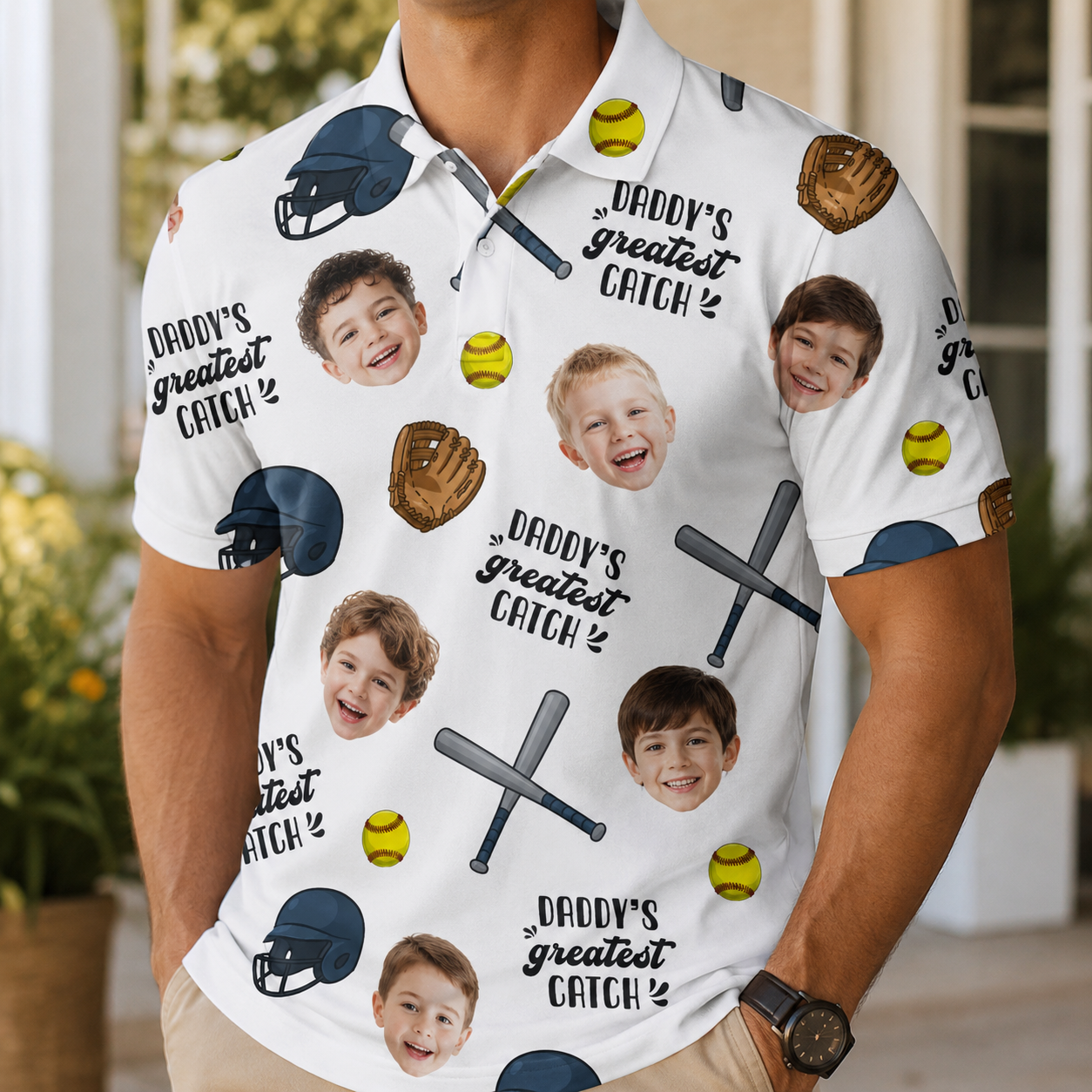 Custom Photo Daddy's Greatest Catch Polo Shirt, Personalized Polo Shirt For Husband Dad Grandfather TOM99