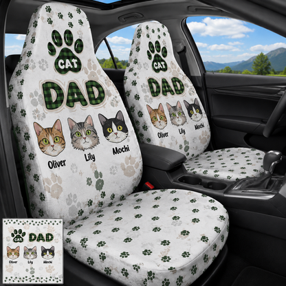 Personalized Cat Dad Portrait Car Seat Cover, Custom Dad Seat Protector, Gift For Dad TOM99