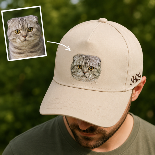 Personalized Photo Cat Face Hat, Custom Pet Photo Embroidered Cap, Gift For Cat Lovers Pa99
