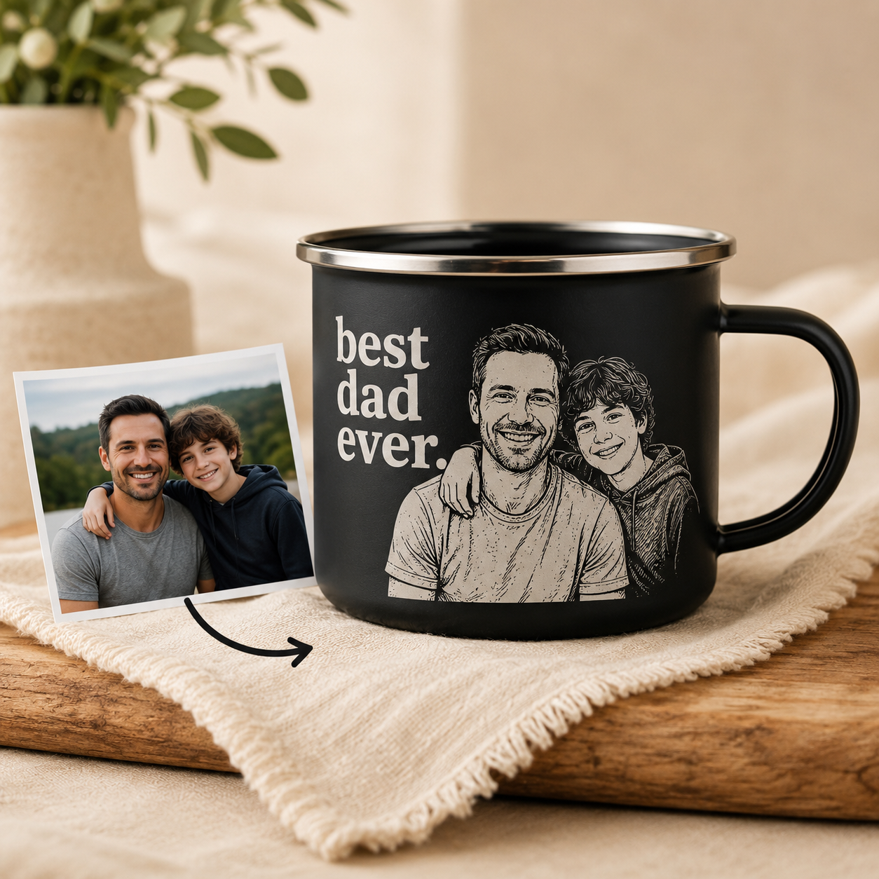Personalized Best Dad Photo Camp Mug 12oz, Custom Dad Enamel Cup, Gift For Dad TOM99