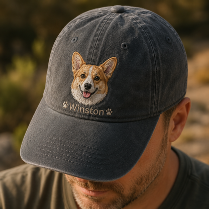 Custom Dog Name Embroidered Hat, Personalized Pet Portrait Vintage Cap THUC99