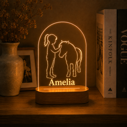 Custom Photo Baby Girl & Horse Wooden Led Light | Personalized Horse Photo Wooden Led Light | Gift For Horse Lovers TOM99