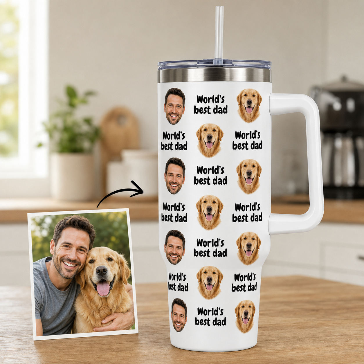 Custom Photo Dad 40oz Tumbler, Personalized Dad Tumbler, Father’s Day Gift TOM99