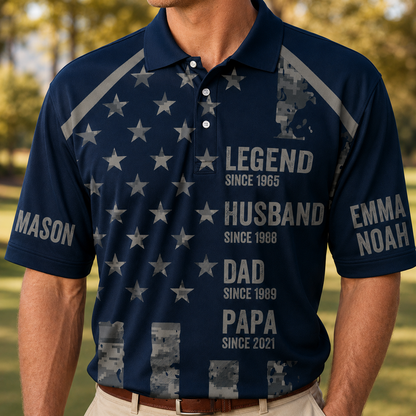 Custom Photo Legend Dad Polo Shirt, Personalized Polo Shirt For Husband Dad Grandfather
