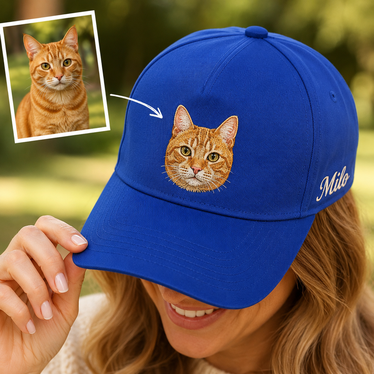 Personalized Photo Cat Face Hat, Custom Pet Photo Embroidered Cap, Gift For Cat Lovers Pa99