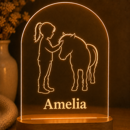 Custom Photo Baby Girl & Horse Wooden Led Light | Personalized Horse Photo Wooden Led Light | Gift For Horse Lovers TOM99