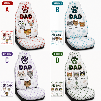Personalized Cat Dad Portrait Car Seat Cover, Custom Dad Seat Protector, Gift For Dad TOM99