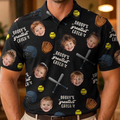 Custom Photo Daddy's Greatest Catch Polo Shirt, Personalized Polo Shirt For Husband Dad Grandfather TOM99