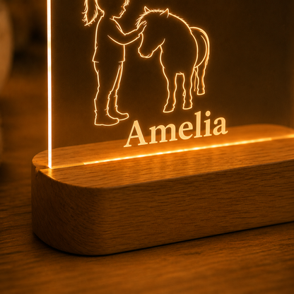 Custom Photo Baby Girl & Horse Wooden Led Light | Personalized Horse Photo Wooden Led Light | Gift For Horse Lovers TOM99