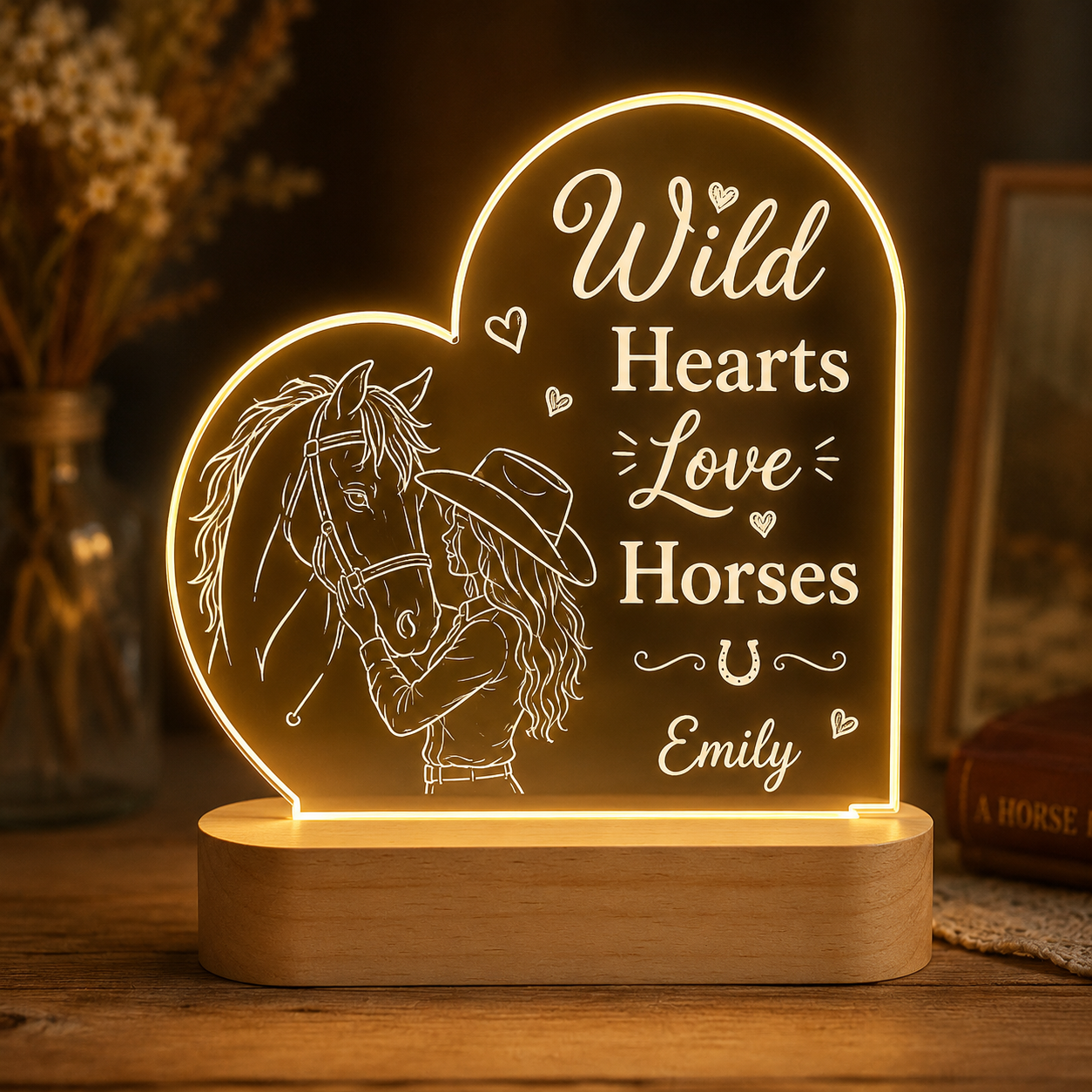 Custom Photo Love Horse Wooden Led Light | Personalized Horse Photo Wooden Led Light | Gift For Horse Lovers TOM99