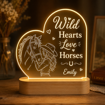 Custom Photo Love Horse Wooden Led Light | Personalized Horse Photo Wooden Led Light | Gift For Horse Lovers TOM99