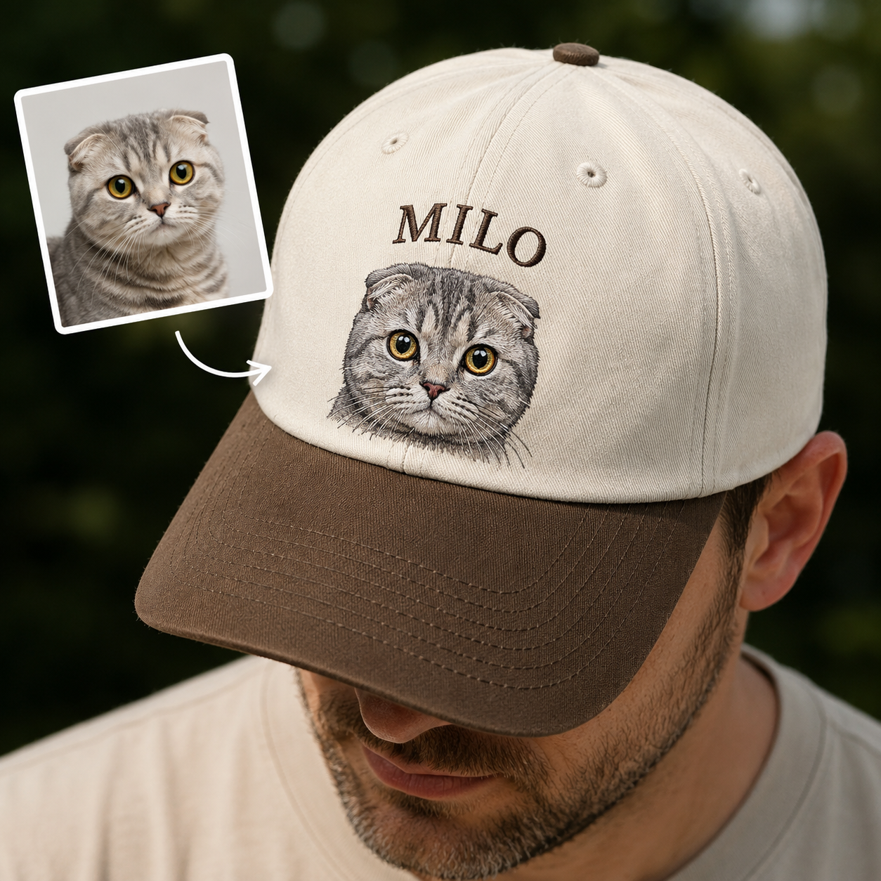 Custom Photo Cat Embroidered Hat, Custom Pet Photo Embroidered Cap, Gift For Cat Lovers Pa99