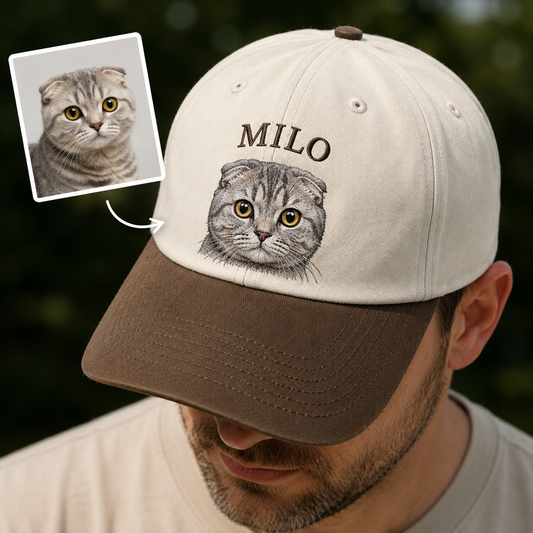 Custom Photo Cat Embroidered Hat, Custom Pet Photo Embroidered Cap, Gift For Cat Lovers Pa99