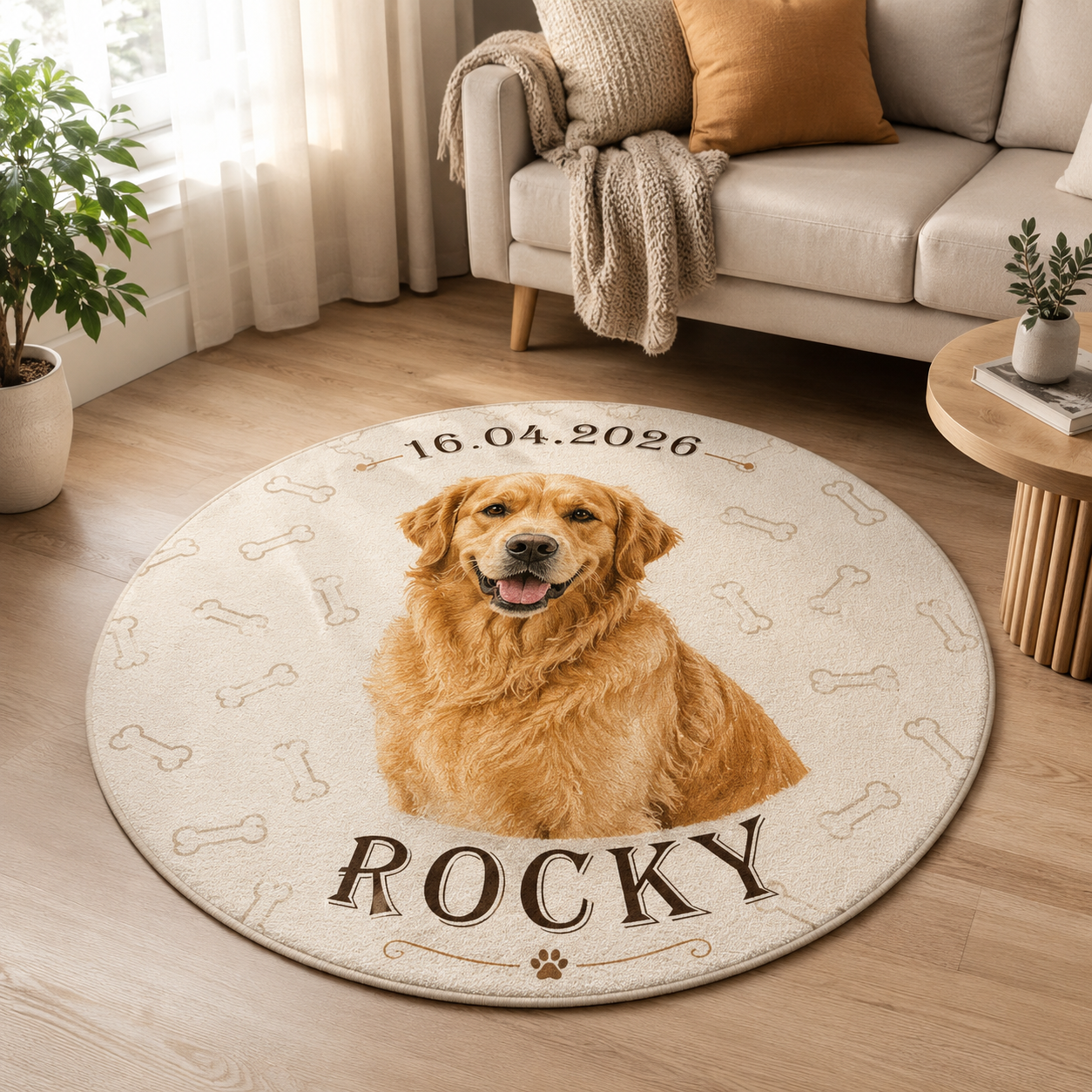 Custom Photo Dog Portrait Round Carpet | Photo Pet Round Rug | Gift For Dog Lovers