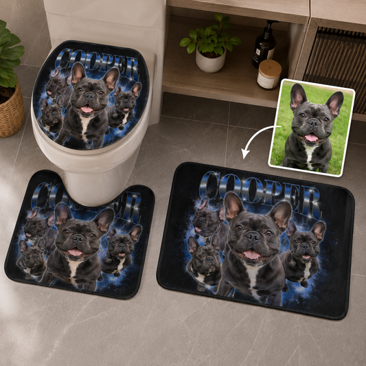 Custom Photo Dog Bootleg 3pcs Bathroom Rug Set | Gift For Dog Lovers | Pet Photo Gifts