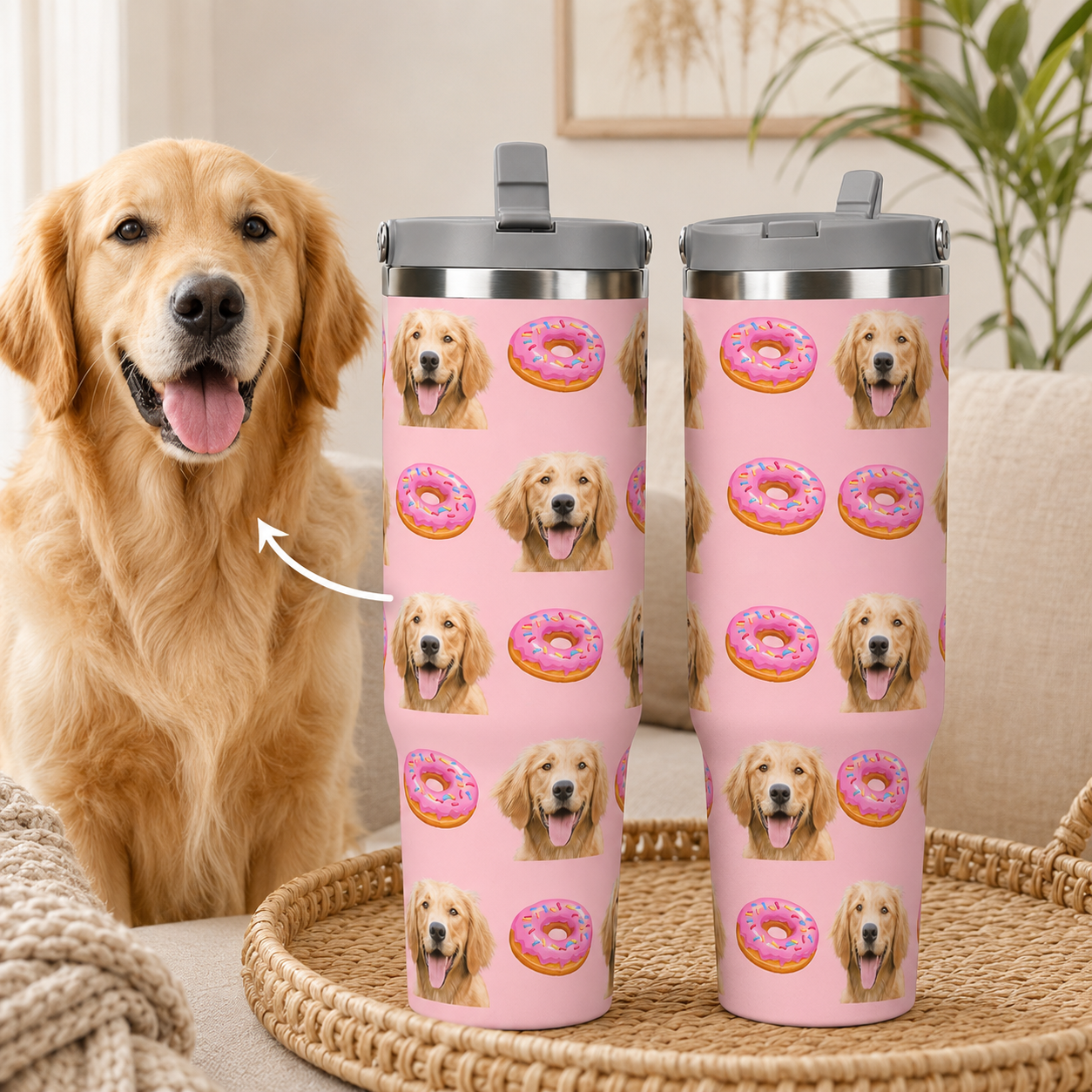 Custom Photo Dog Donuts 30oz Tumbler | Gift For Dog Lovers | Pet Lover Gifts TOM99