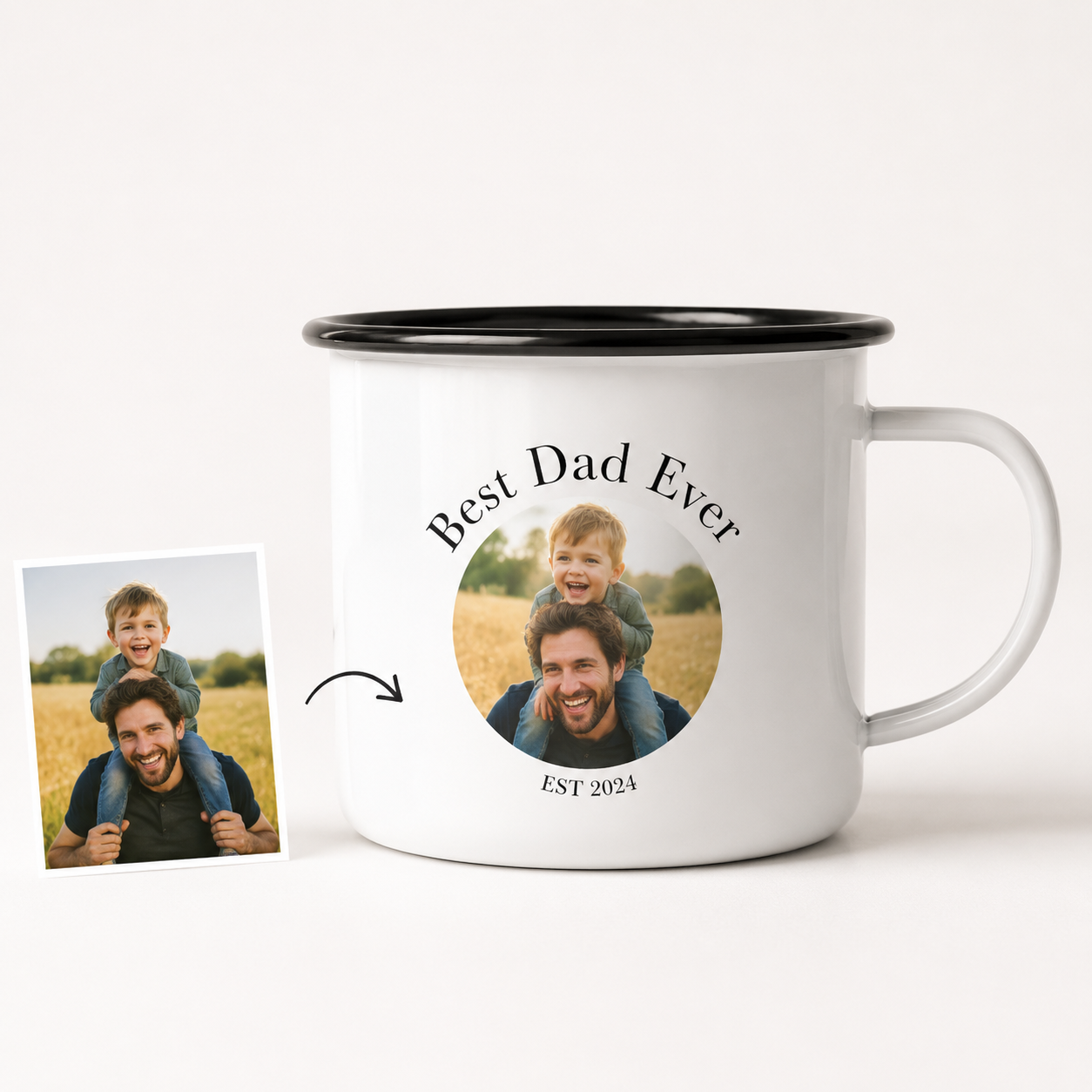 Personalized Best Dad Photo Camp Mug 12oz, Custom Dad Enamel Cup, Gift For Dad TOM99