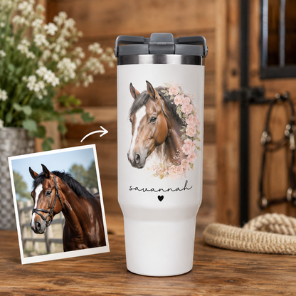 Custom Flower Horse 30oz Tumbler | Gift For Horse Lovers | Pet Lover Gifts TOM99