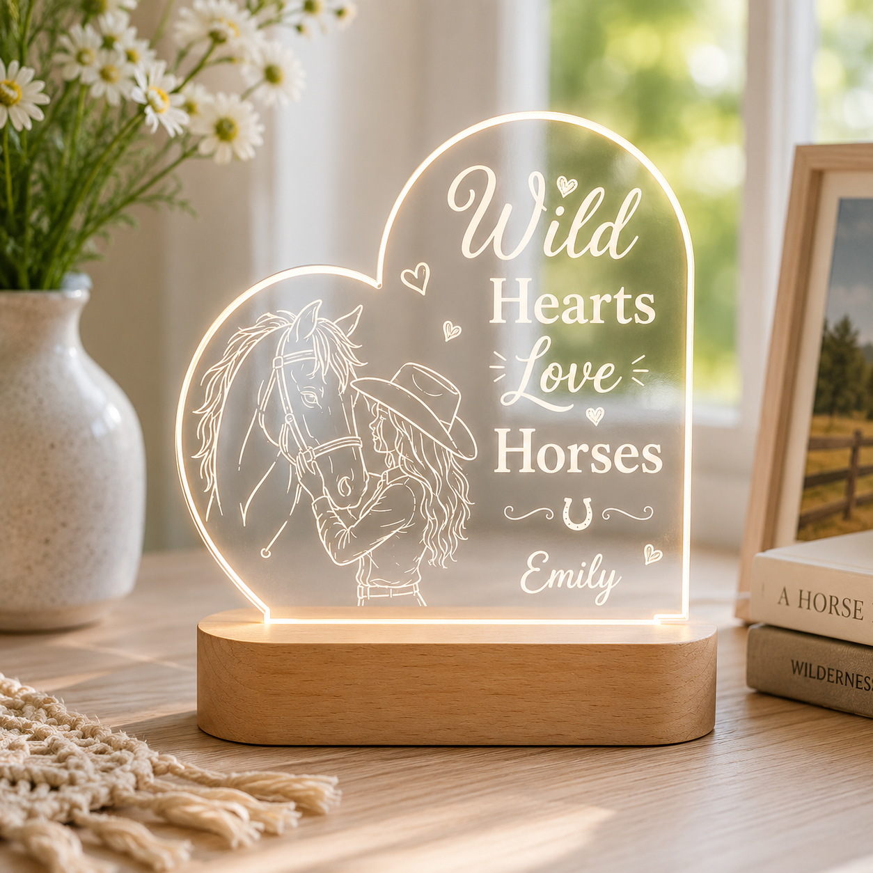 Custom Photo Love Horse Wooden Led Light | Personalized Horse Photo Wooden Led Light | Gift For Horse Lovers TOM99