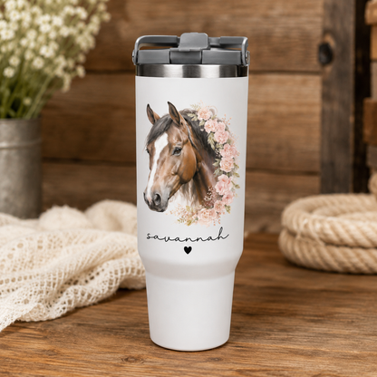 Custom Flower Horse 30oz Tumbler | Gift For Horse Lovers | Pet Lover Gifts TOM99