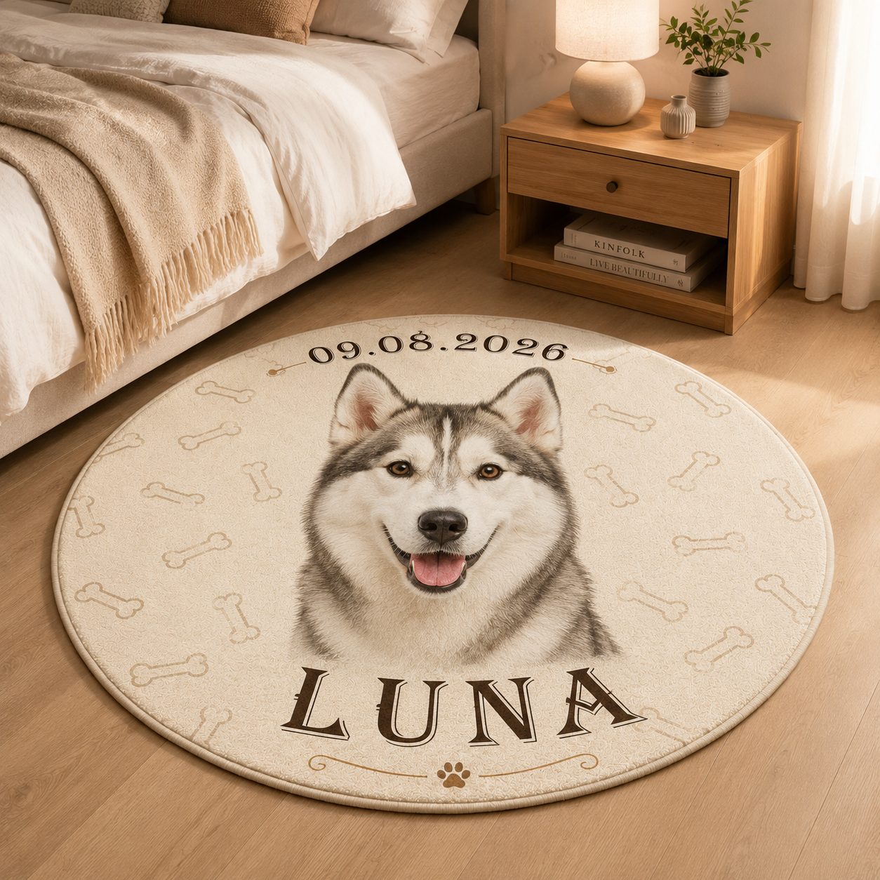Custom Photo Dog Portrait Round Carpet | Photo Pet Round Rug | Gift For Dog Lovers