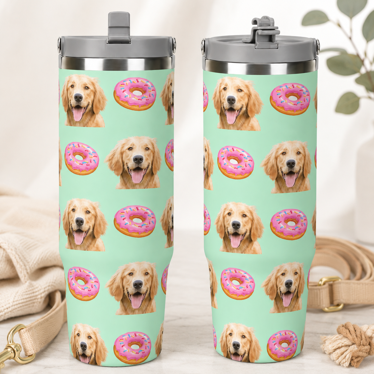 Custom Photo Dog Donuts 30oz Tumbler | Gift For Dog Lovers | Pet Lover Gifts TOM99