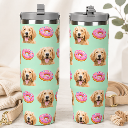 Custom Photo Dog Donuts 30oz Tumbler | Gift For Dog Lovers | Pet Lover Gifts TOM99